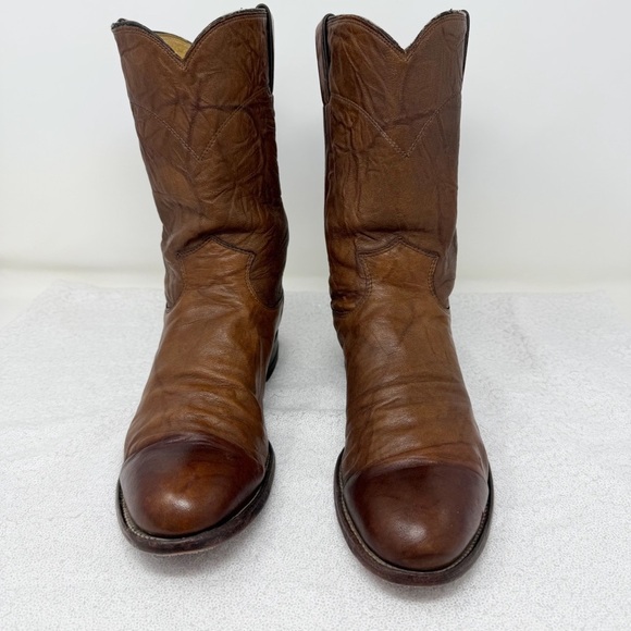 Men’s Justin USA Brown Leather Round Toe western Roper Cowboy boots 91/2D main image 11